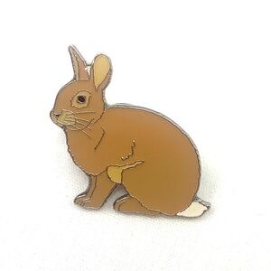 Enamel & Metal Bunny Rabbit Pin From England - Brown/Silver, 0.5”